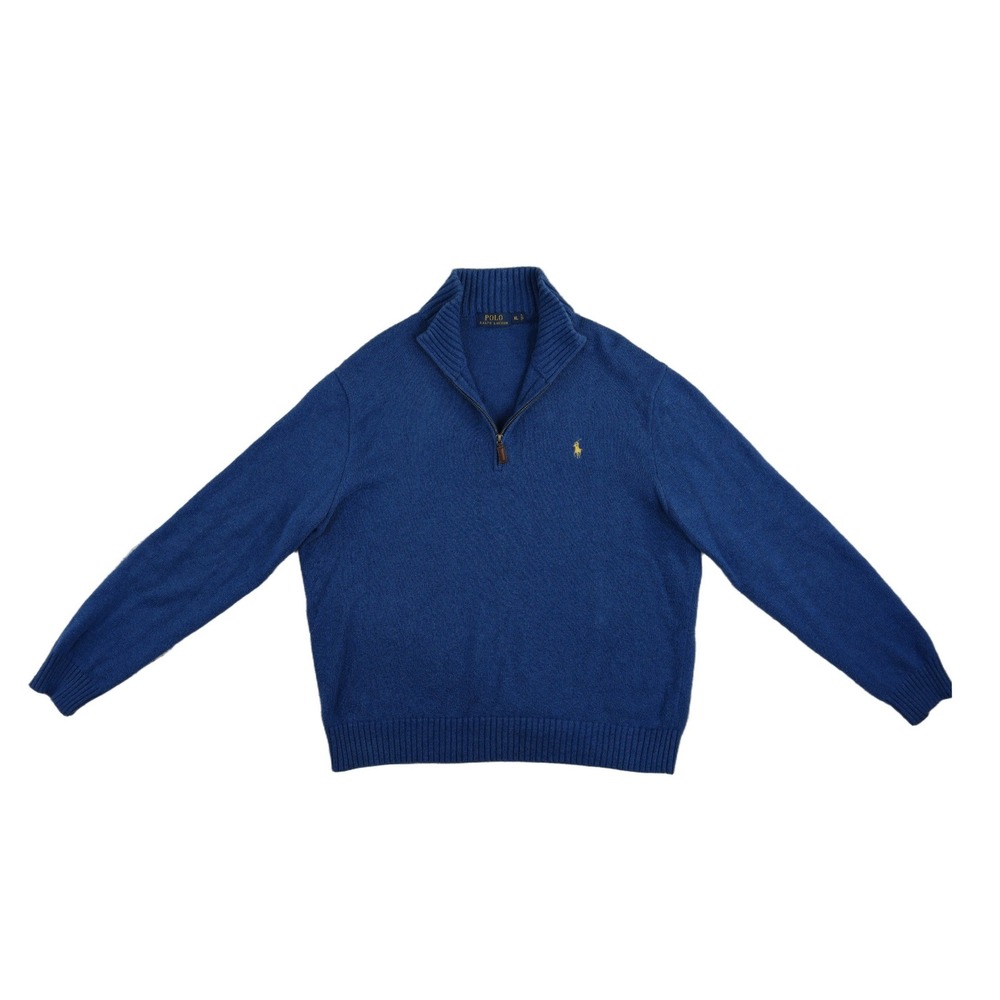 Polo‎ Ralph Lauren Quarter Zip Sweater Men's Size XL Blue Cotton Knit Pony
